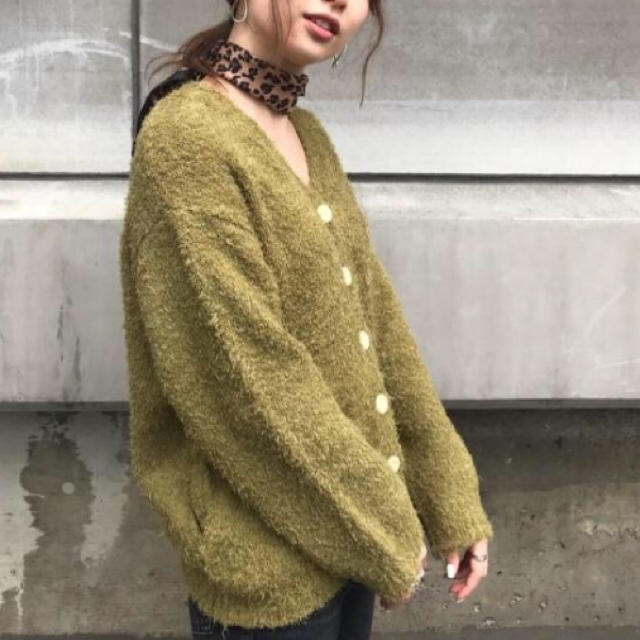 moussy(マウジー)の即完売☆MOUSSY grass knitカーディガン☆モコモコカーデグリーン レディースのトップス(カーディガン)の商品写真