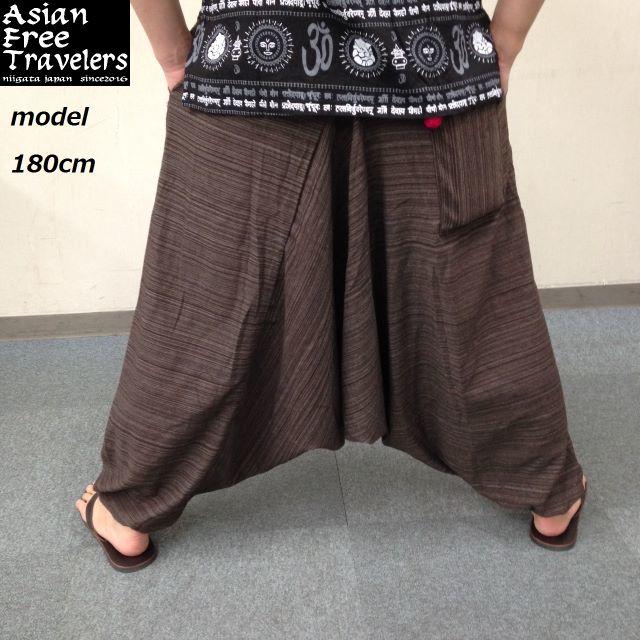 【３ポケット】ストライプ織 サルエルパンツ ブラウン メンズのパンツ(サルエルパンツ)の商品写真