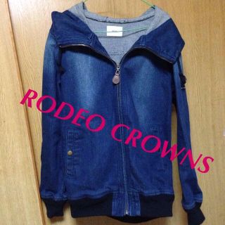 ロデオクラウンズ(RODEO CROWNS)のロデオフードロゴデニムブルゾン(M)(ブルゾン)