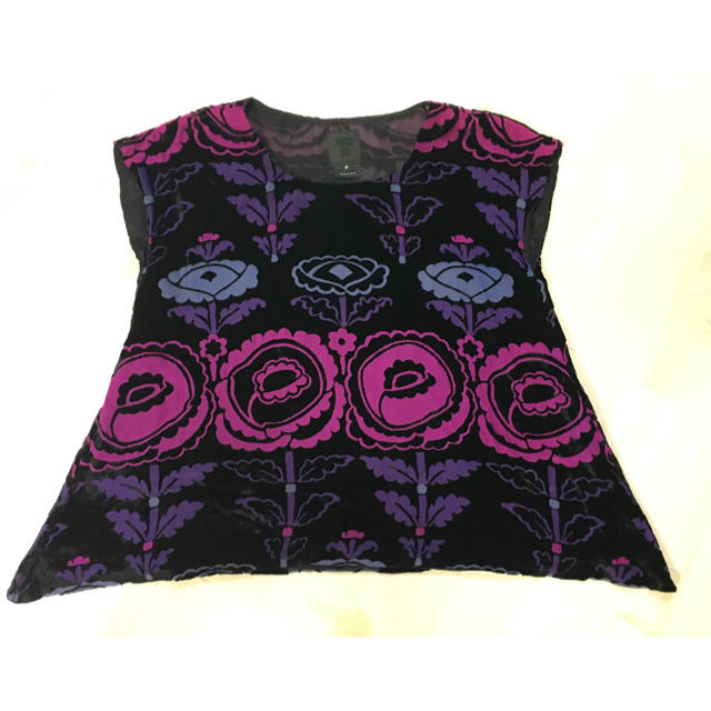 ANNA SUI(アナスイ)のANNA SUI アナスイ 半袖トップス レディース 花柄 チュニック 黒 紫 レディースのトップス(Tシャツ(半袖/袖なし))の商品写真