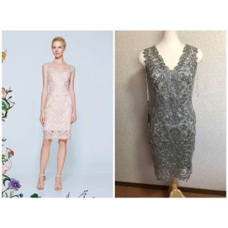 タダシショウジ(TADASHI SHOJI)の新品 4 タダシショージ ワンピース ドレス シルバー Vネック(ひざ丈ワンピース)