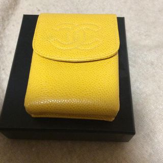 シャネル(CHANEL)のcocos 様専用 美品シャネル キャビアスキン シガレットケース イエロー(ポーチ)