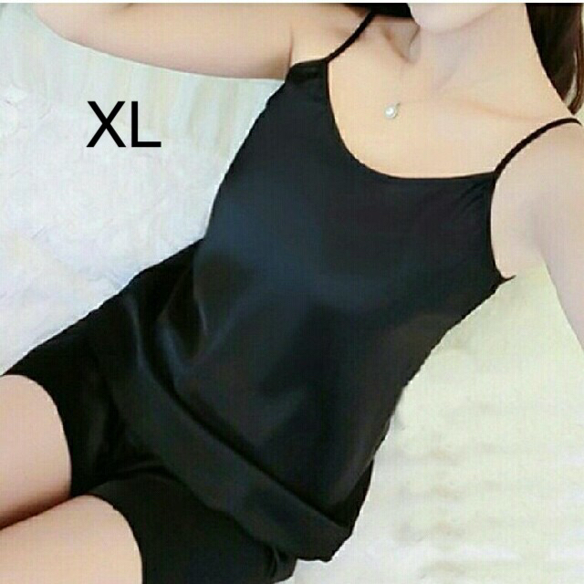 サテン キャミソール ペチコート セクシー 下着 上下セット ブラック 黒 XL | フリマアプリ ラクマ