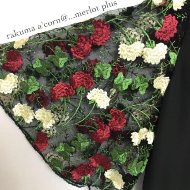 merlot(メルロー)のmerlot plus 花刺繍レース袖ワンピース ＊ブラック レディースのワンピース(ひざ丈ワンピース)の商品写真