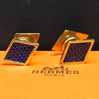 エルメス(Hermes)のエルメス クロコ カフリンクス カフス ブルー(カフリンクス)