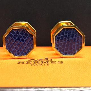 エルメス(Hermes)のエルメス クロコ ブルー カフリンクス カフス カフスボタン(カフリンクス)