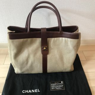 シャネル(CHANEL)のシャネル キャンバス リネン トートバッグ ハンドバッグ ベージュ 茶 ブラウン(トートバッグ)