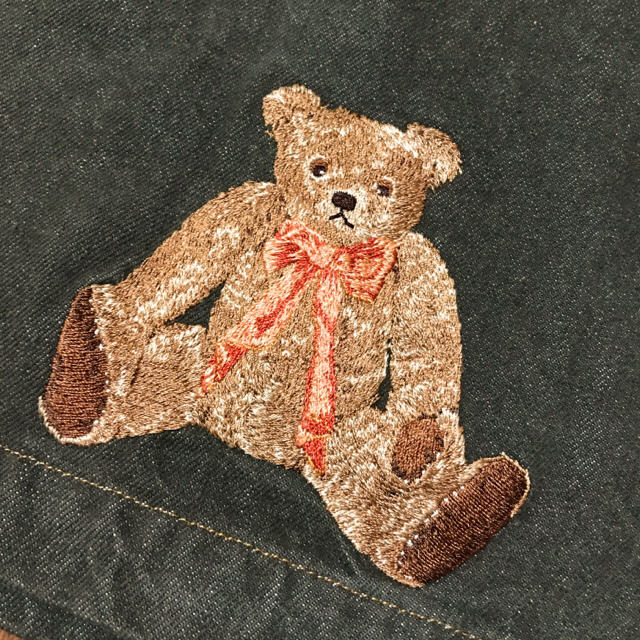 ワンダフルワールド 熊刺繍デニムスカート ダークカーキ - ロングスカート