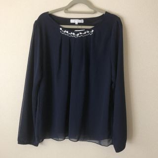 グローブ(grove)の新品 grove  ビジュー付き シフォン ブラウス ネイビー M(シャツ/ブラウス(長袖/七分))