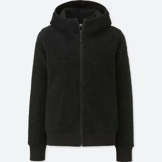 ユニクロ(UNIQLO)の美品　UNIQLO ブロックテックフリースボアパーカー　ブラック　XL(パーカー)