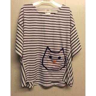 スカラー(ScoLar)のボーダー　ネコポケット　TOP　白(Tシャツ(半袖/袖なし))