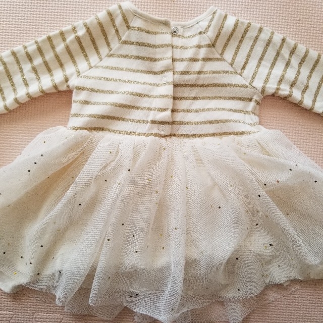 PETIT BATEAU(プチバトー)のラメマリニエールチュール切替ワンピース【美品】 キッズ/ベビー/マタニティのベビー服(~85cm)(ワンピース)の商品写真