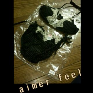 エメフィール(aimer feel)のエメ❤ヒモブラ&ショーツ❤新品タグ付き黒(セット/コーデ)