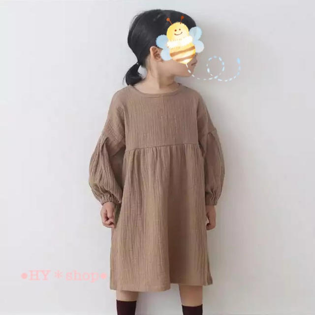 バルーン袖 リネンワンピース ナチュラル 80〜130 キッズ/ベビー/マタニティのキッズ服女の子用(90cm~)(ワンピース)の商品写真