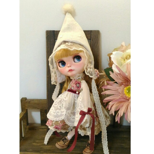 *handmade*outfit　ピンクの薔薇ワンピセット　生成チュールレース