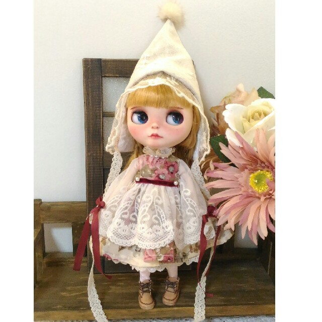 *handmade*outfit　ピンクの薔薇ワンピセット　生成チュールレース 2