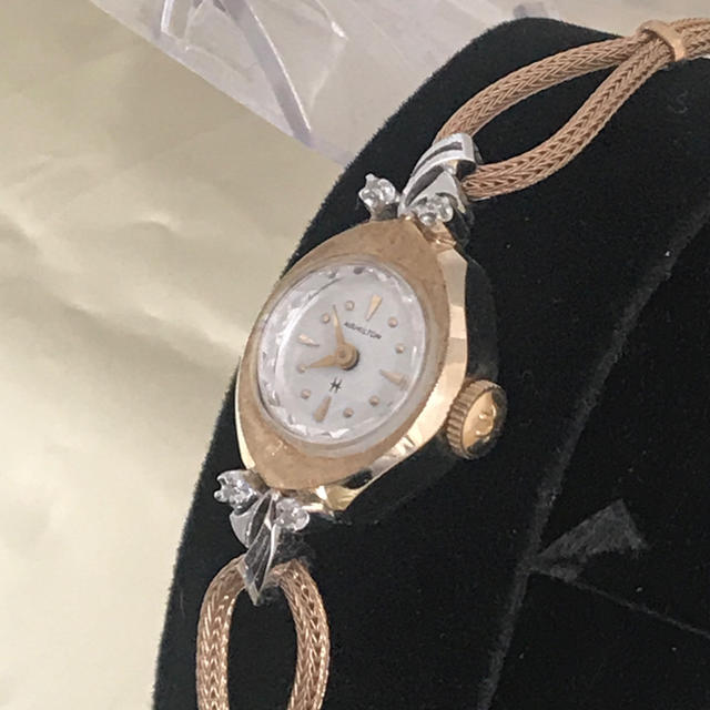 Hamilton(ハミルトン)の(きのこ様専用) ハミルトン レディース アンティーク時計 14KYG ダイヤ レディースのファッション小物(腕時計)の商品写真