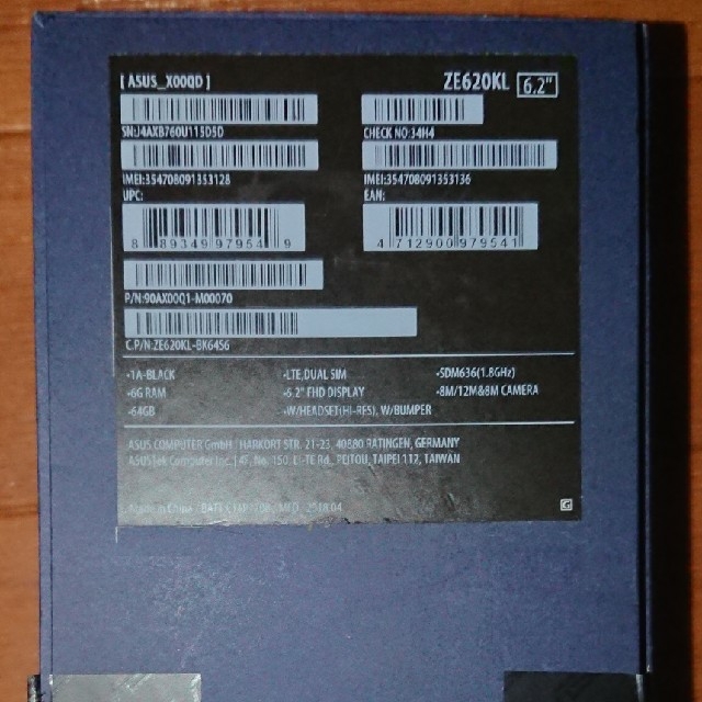 ZenFone 5 国内正規品 RAM6GB ZE620KL ASUS