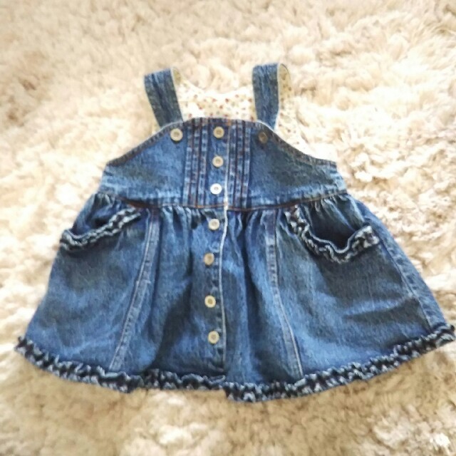 デニム ジャンパースカート 90 キッズ/ベビー/マタニティのキッズ服女の子用(90cm~)(ワンピース)の商品写真