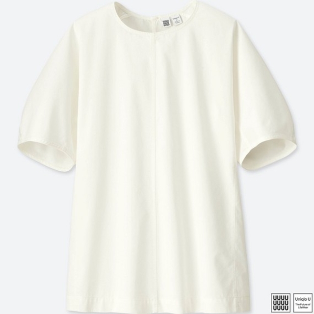 UNIQLO(ユニクロ)の新品ユニクロU コットンサテンTブラウス M ホワイト レディースのトップス(シャツ/ブラウス(半袖/袖なし))の商品写真