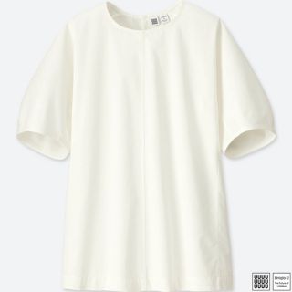 ユニクロ(UNIQLO)の新品ユニクロU コットンサテンTブラウス M ホワイト(シャツ/ブラウス(半袖/袖なし))