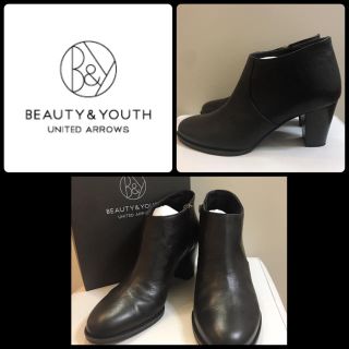 ビューティアンドユースユナイテッドアローズ(BEAUTY&YOUTH UNITED ARROWS)の定価2.1万 美品 ユナイテッドアローズ ブラックレザー ブーティ(ブーティ)