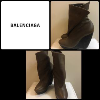 バレンシアガ(Balenciaga)のバレンシアガ ダークブラウンレザー デザインブーツ(ブーツ)