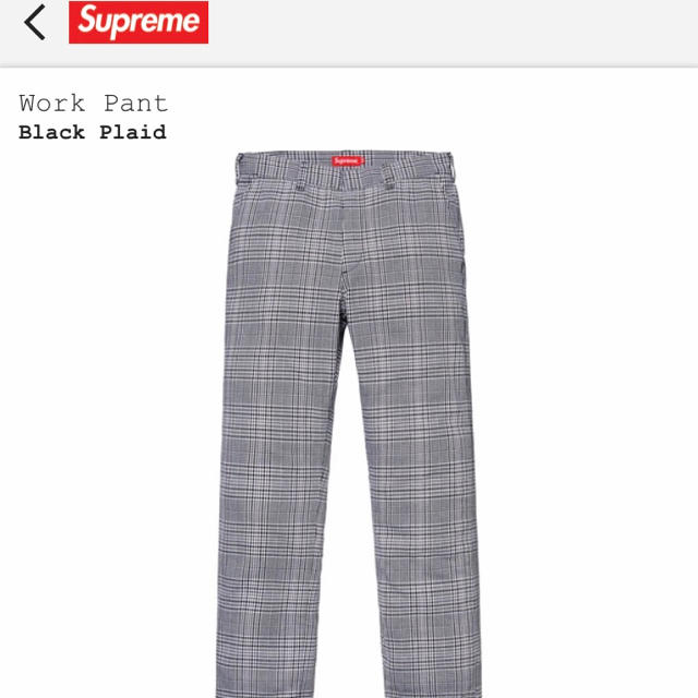 32 supreme work pant black plaid 19ssパンツ