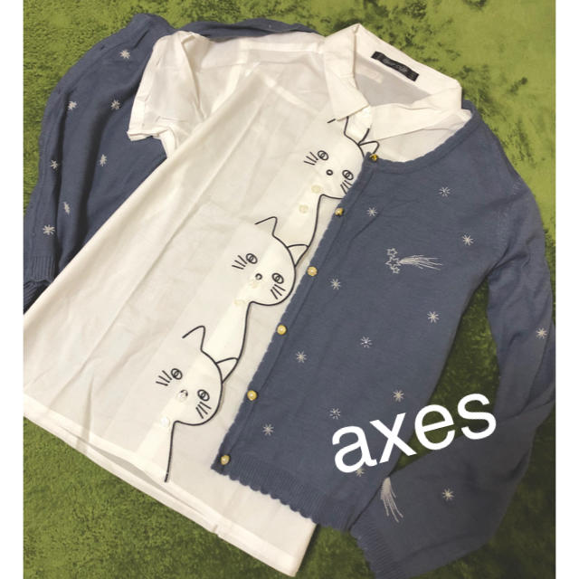 axes femme(アクシーズファム)の＊axes＊星刺繍カーデと猫シャツset☆*° レディースのトップス(カーディガン)の商品写真