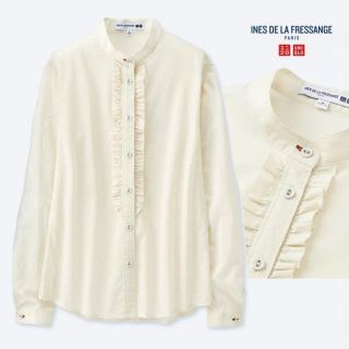 ユニクロ(UNIQLO)の★ひよこ様専用中★新品XLイネス＊コットンローンフリルシャツ＊アイボリークリーム(シャツ/ブラウス(長袖/七分))