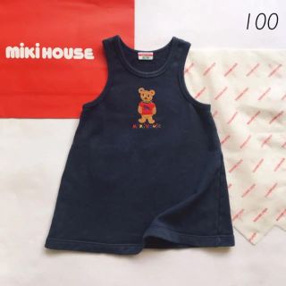 ミキハウス(mikihouse)の100 ミキハウス レトロ くま トレーナー スエット ジャンパースカート 紺色(ワンピース)