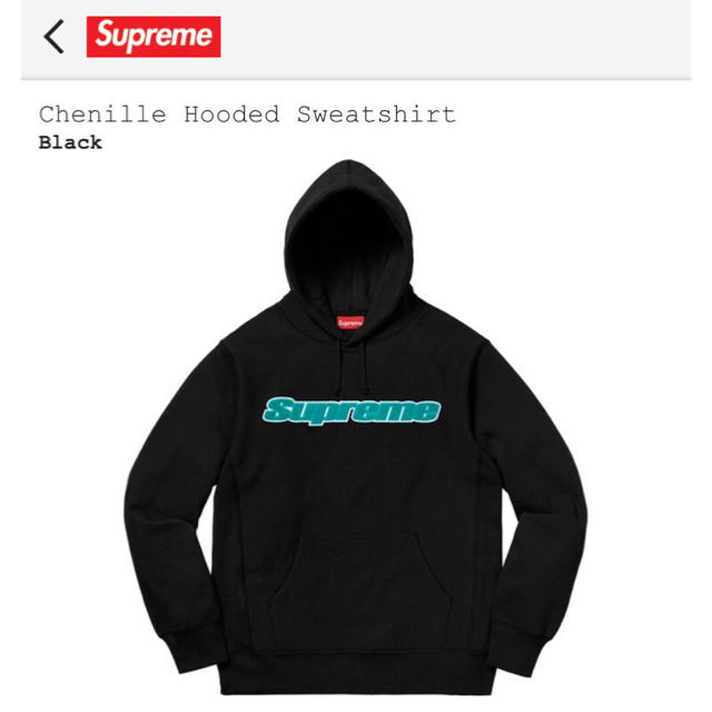 Supreme2019SS Chenille Hooded SweatshirtBLACKサイズ