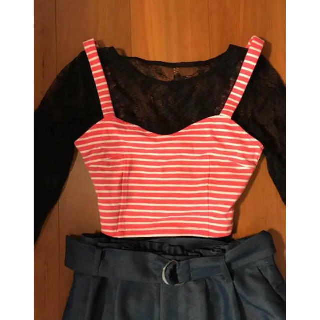 FOREVER 21(フォーエバートゥエンティーワン)のお値下げ！新品❤️Forever21 ボーダービスチェ ピンク フォーエバー21 レディースのトップス(カットソー(半袖/袖なし))の商品写真