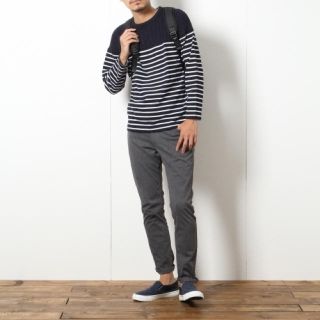 グローバルワーク(GLOBAL WORK)の美品 春物 グローバルワーク ニットキリカエボーダーTシャツ トップスカットソー(Tシャツ(長袖/七分))