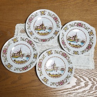 昭和レトロ ヨーロピアン柄 皿 4枚セット(食器)