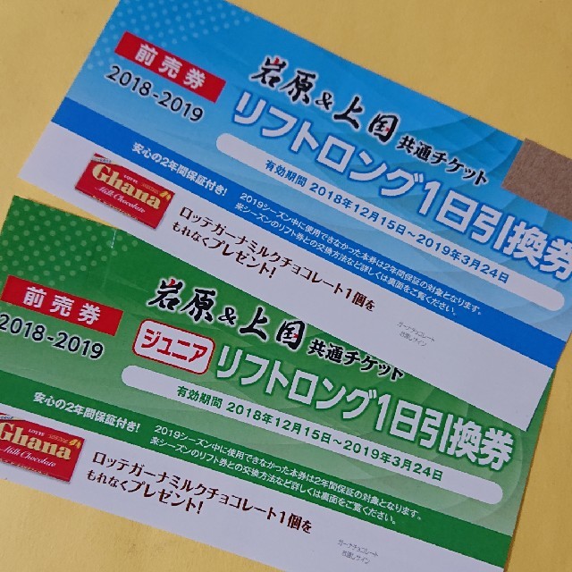 岩原・上越国際 ☆ 2ｼｰｽﾞﾝ有効！リフト1日券 大人こどもペア