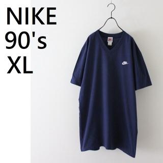 ナイキ(NIKE)の90's ナイキ　Vネック　Tシャツ　XL　紺(Tシャツ/カットソー(半袖/袖なし))