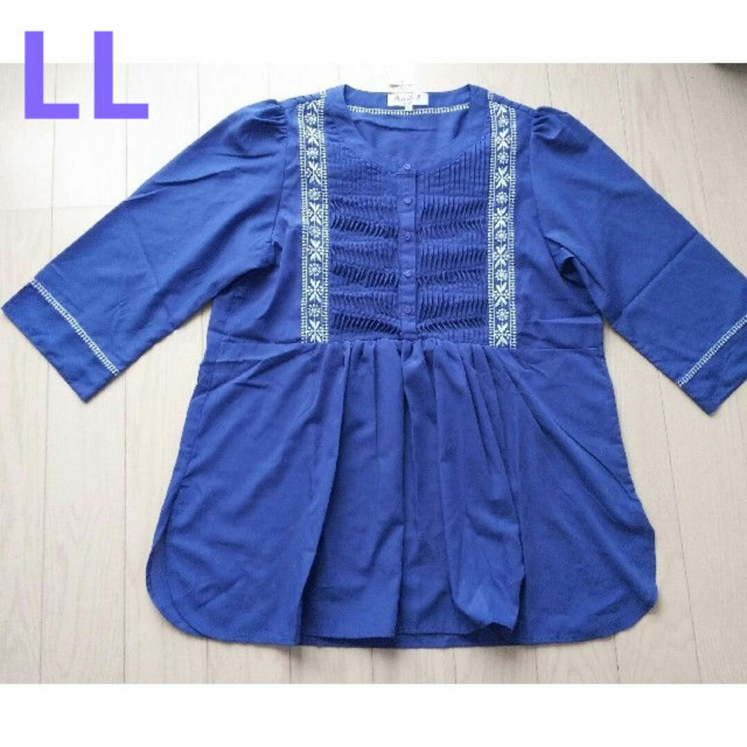 ＬＬ★１５号★MALIANI★刺繍ブラウス★胸元プリーツ★新品★大きいサイズ レディースのトップス(シャツ/ブラウス(長袖/七分))の商品写真