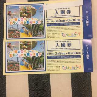 ひらパー2枚セットひらかたパーク入園券 31.3.9(土)〜6.30(日)迄有効(遊園地/テーマパーク)