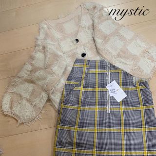 ミスティック(mystic)の新品コーデ❁﻿ミスティック シャギーカーディガン&チェックスカート(セット/コーデ)