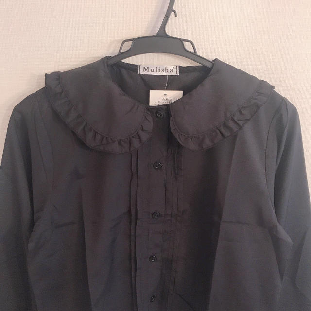 フリル襟スタンダードブラウス 黒 レディースのトップス(シャツ/ブラウス(長袖/七分))の商品写真