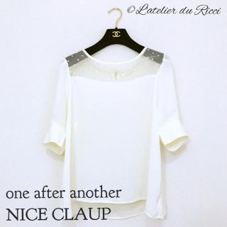 ワンアフターアナザーナイスクラップ(one after another NICE CLAUP)のナイスクラップ ドット柄 シースルー 五分袖 ブラウス 38(シャツ/ブラウス(半袖/袖なし))