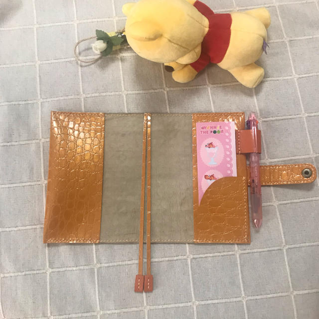 手帳カバー ほぼ日手帳 A6 クロコ型押し 本革  ✿オレンジ✿  ハンドメイド ハンドメイドの文具/ステーショナリー(その他)の商品写真