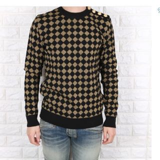 バルマン(BALMAIN)のバルマン ショルダーボタン ニット セーター バイカー デニム ライダース(ニット/セーター)