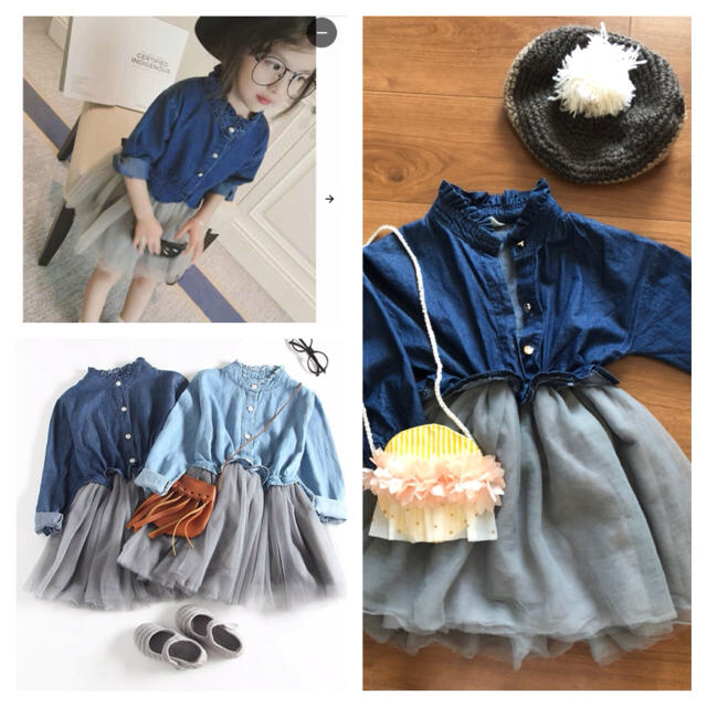 アーバンチェリー デニム チュールワンピース キッズ/ベビー/マタニティのキッズ服女の子用(90cm~)(ワンピース)の商品写真