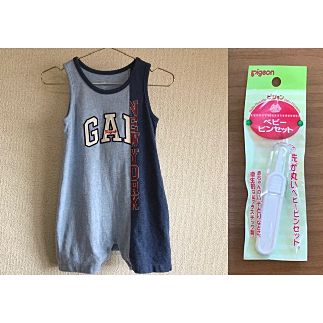 babyGAP(ベビーギャップ)のbabyGapショートオール & ベビーピンセット キッズ/ベビー/マタニティのベビー服(~85cm)(カバーオール)の商品写真