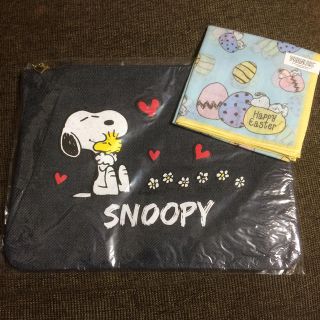 スヌーピー(SNOOPY)のスヌーピー SNOOPY デニム風ポーチ ガーゼハンカチ(その他)