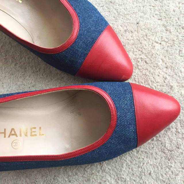 90’s仏!CHANEL!デニム×レッド!ローヒールパンプス 1