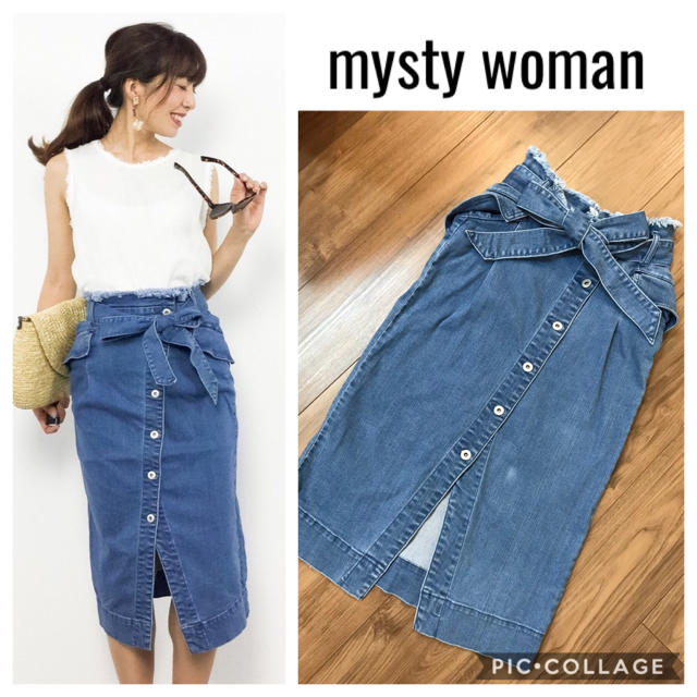 mysty woman(ミスティウーマン)のmysty woman / デニムタイトスカート レディースのスカート(ひざ丈スカート)の商品写真