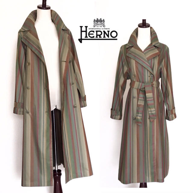 HERNO(ヘルノ)の極美品 HERNO ヘルノ トレンチコート ストライプ柄 レディースのジャケット/アウター(トレンチコート)の商品写真